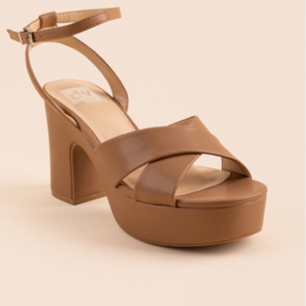 DV by DOLCE VITA Maggie Tan Crisscross Platform Chunky Heel Sandal Women's 10
